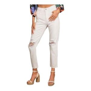 Afrm Distressed White Ripped High Rise Ankle Crop Skinny Jeans Size 24